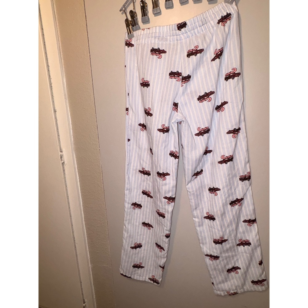 Cat & Jack Boys XL 14 Pajama Bottoms Blue Stripe Candy Cane Car Christmas Sleep